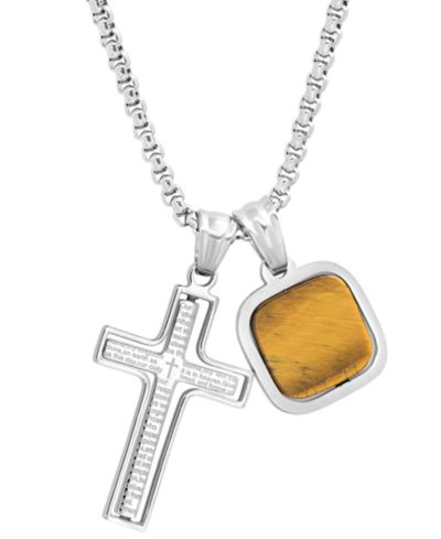 Ожерелье-кулон STEELTIME Men's Silver-Tone Our Father English Prayer Spinning Cross & Square Pendant Necklace 24"