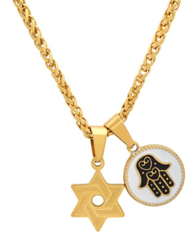 Мужской кулон STEELTIME Star of David & Hamsa, позолота 18K, 24"