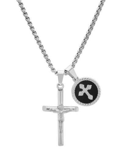 STEELTIME Мужской кулон с крестом и кругом, серебристый тон, 24"