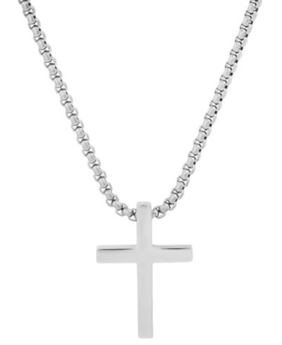 STEELTIME Men's Polished Cross Pendant Necklace, 24"
