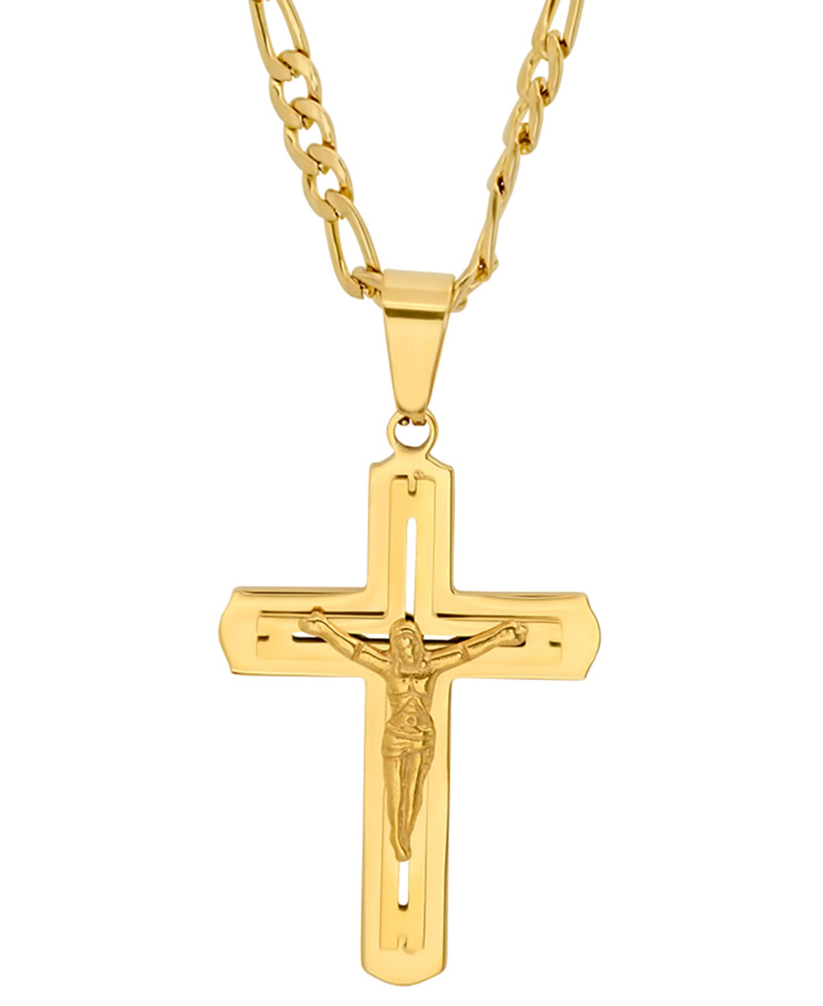 STEELTIME Men's Gold-Tone Crucifix Pendant 24" Necklace