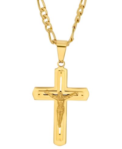 STEELTIME Men's Gold-Tone Crucifix Pendant 24" Necklace