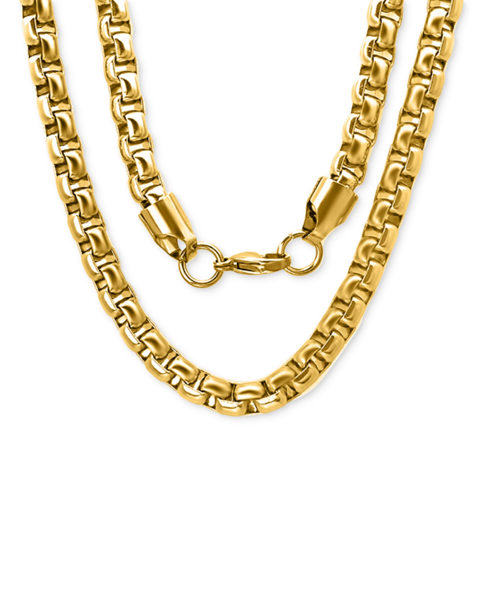STEELTIME Men's 18k Gold-Plated Stainless Steel Thick Round Box Link 24" Chain Necklace