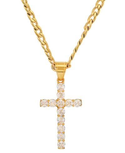STEELTIME Men's Stainless Steel Crystal Cross 24" Pendant Necklace