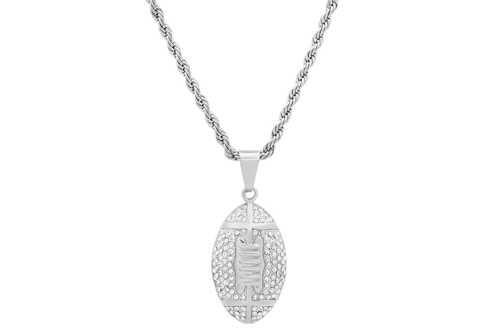 STEELTIME Men's Crystal American Football 24" Pendant Necklace