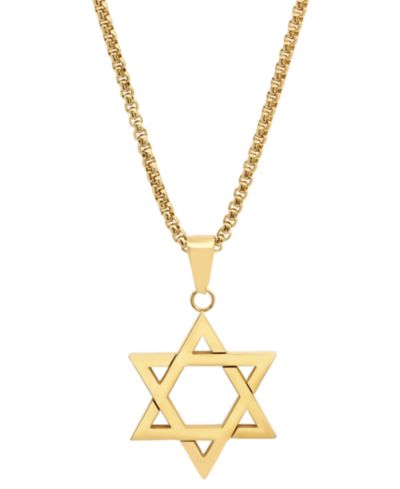 STEELTIME Men's 18k Gold-Plated Stainless Steel Star of David 24" Pendant Necklace
