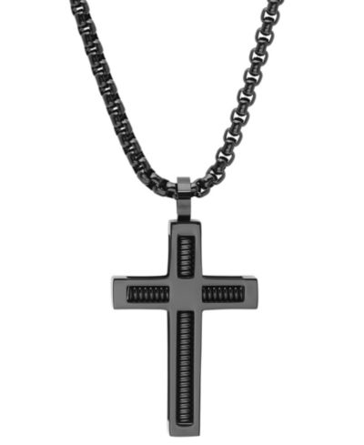STEELTIME Мужская подвеска-крест из нержавеющей стали Black IP, 24"