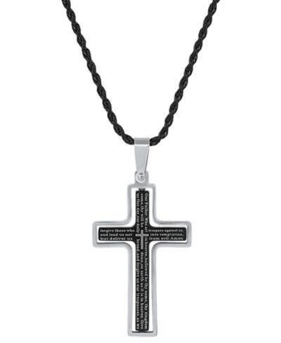 STEELTIME Men's Two-Tone Stainless Steel "Our Father" English Prayer Spinner Cross 24" Pendant Necklace