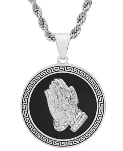 Мужской кулон STEELTIME из нержавеющей стали с молитвенной рукой и греческим орнаментом 24"