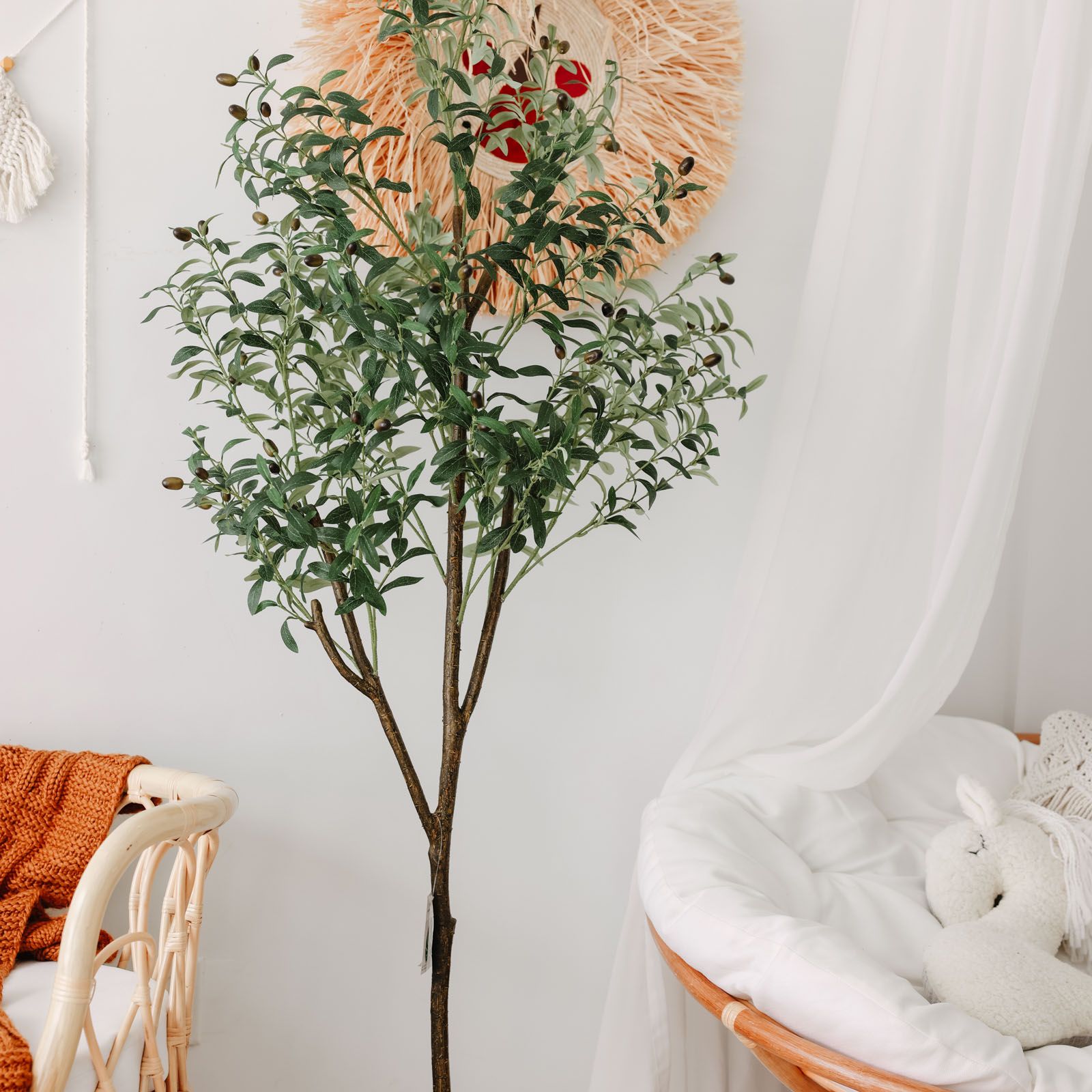 6 ft Artificial Fake Tree - HOMLUX: Faux Olive Tree, Woven Seagrass Basket