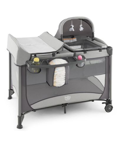 5-in-1 Portable Baby Playard with Cradle and Storage Basket