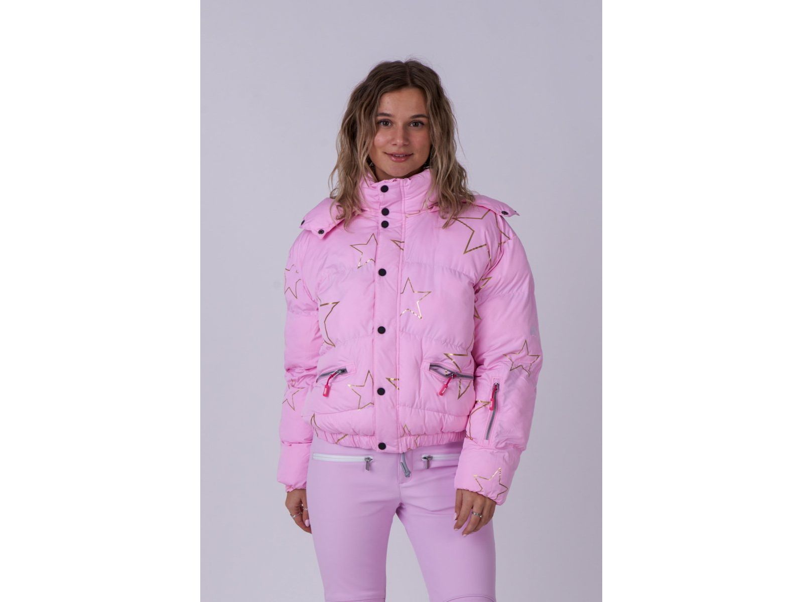 Women's Pink with Stars Chic Puffer Jacket