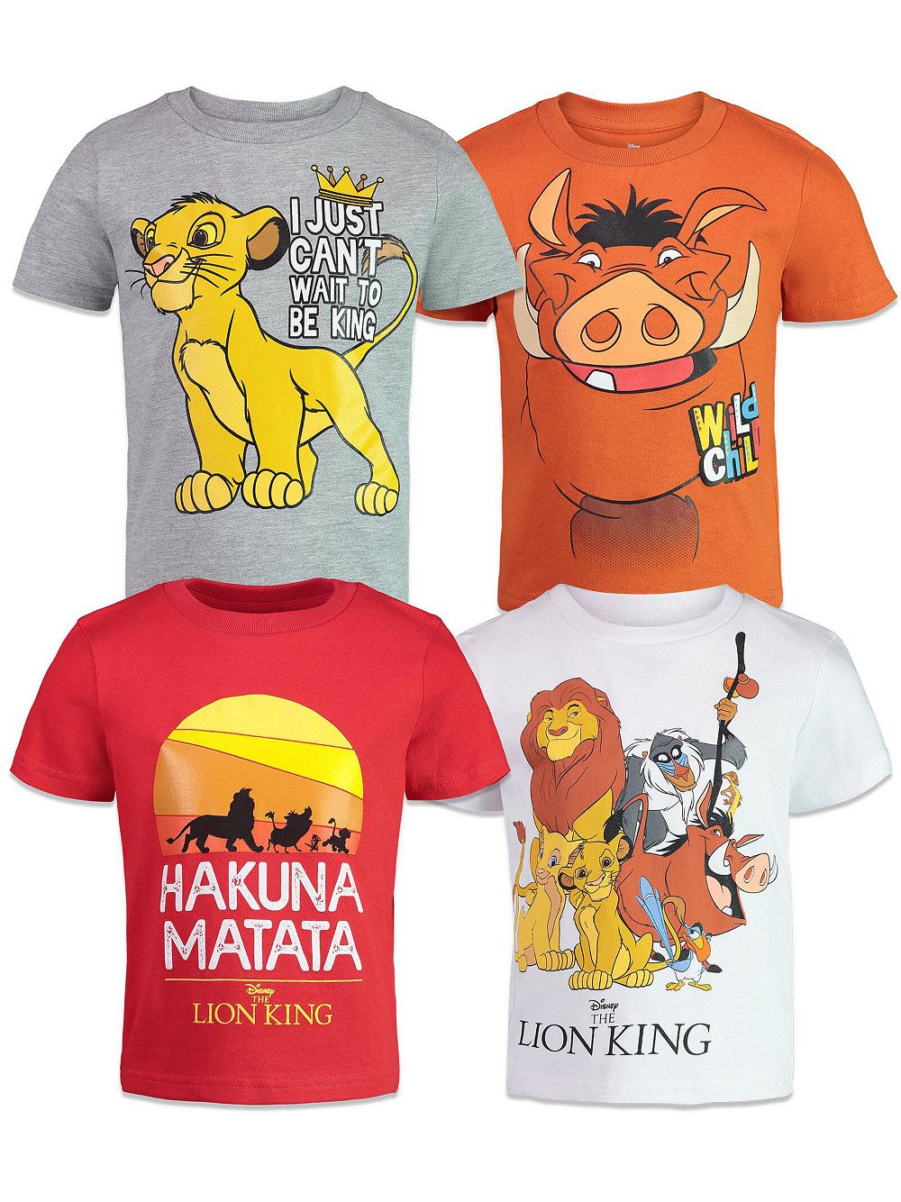 Футболки Disney The Lion King для мальчиков с принтом, набор из 4 штук, Симба, Пумба, Нала, для малышей и детей