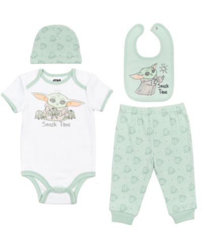 Starwars Baby Boys Star Wars Mandalorian Yoda Layette Set Bodysuit Pant Bib Hat
