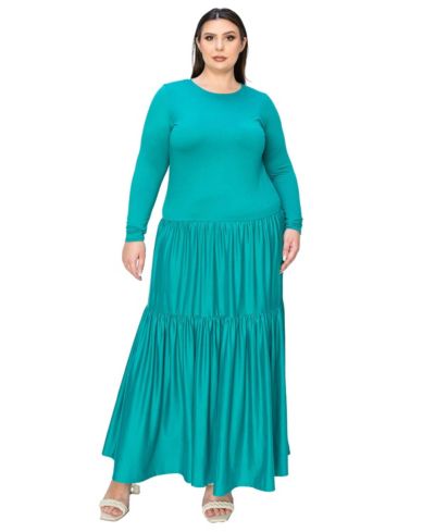 L I V D платье макси многоярусное Plus Size с длинными рукавами