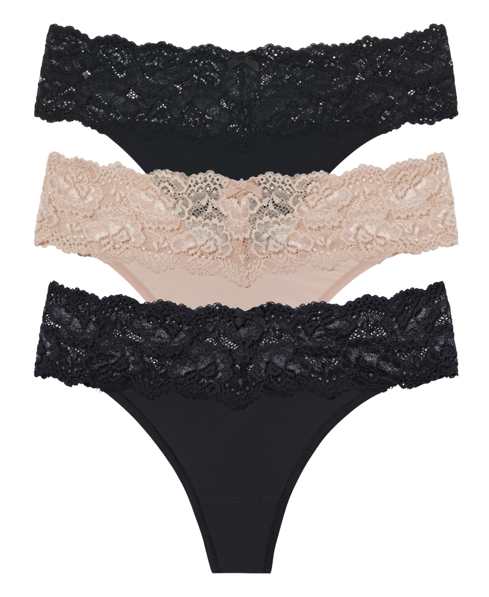 Women's Goddess Lace Trim Thong 3-Pack