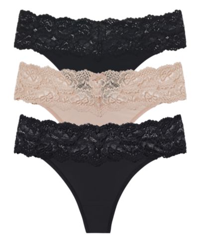 Women's Goddess Lace Trim Thong 3-Pack