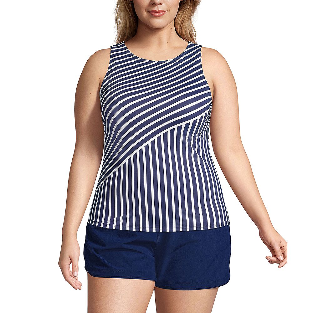 Lands' End Women's Plus Size DDD-Cup High Neck UPF 50 Modest Tankini Swimsuit Top
