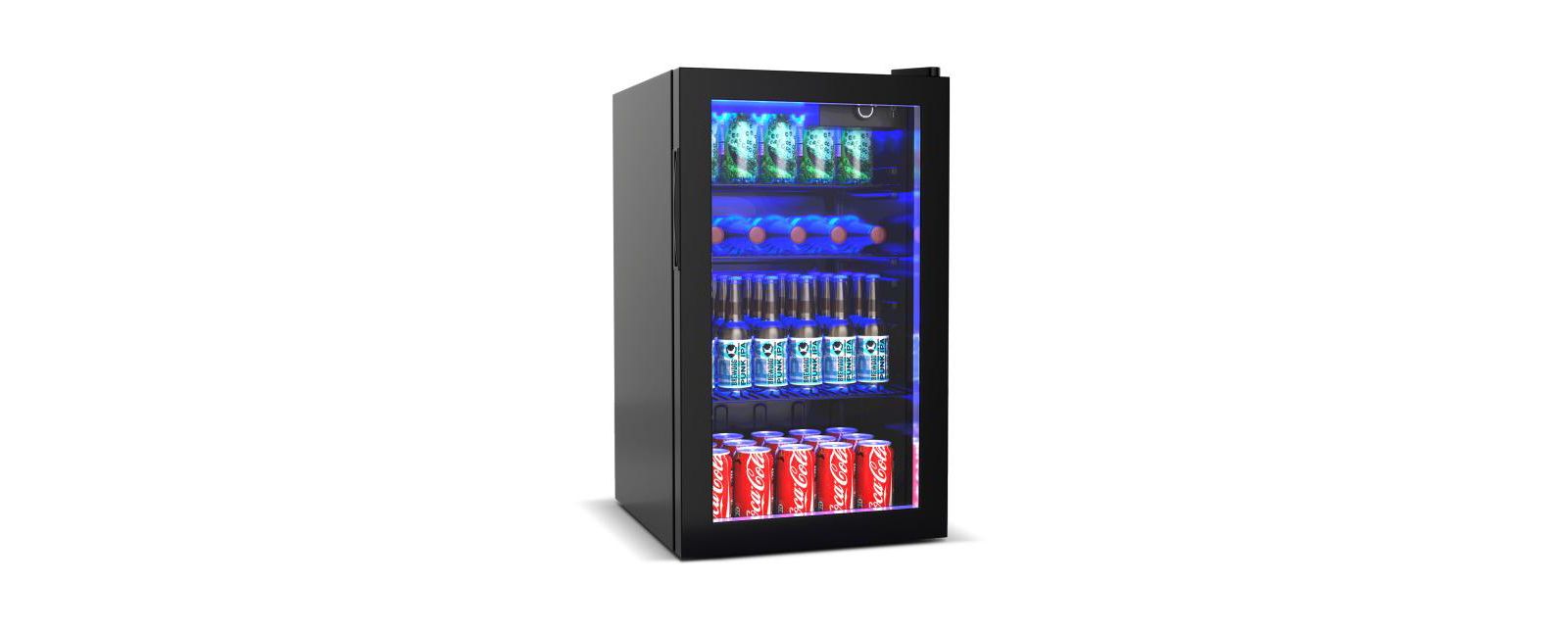 Slickblue 120 Can Beverage Fridge with Glass Door, Compact Drink Cooler for Home or Office