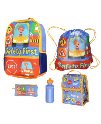 Детский рюкзак Blippi Safety First, набор из 5 предметов с ланч-боксом, мешочком, бутылкой для воды и пеналом, 16"