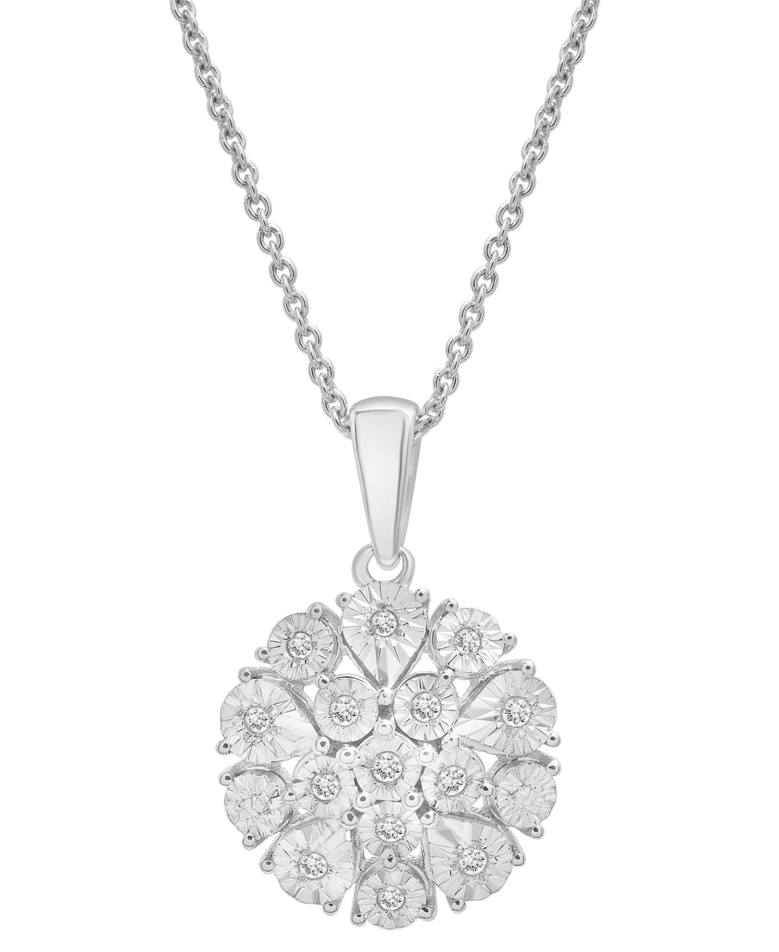 Подвеска Diamond Flower Burst Cluster 18" на серебряной цепочке