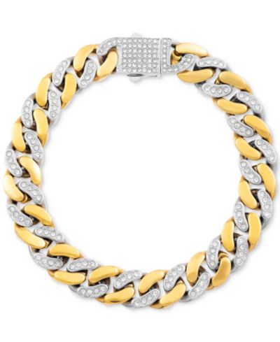 LEGACY for MEN By Simone I. Smith Men's Crystal Curb Link Bracelet in Stainless Steel & Gold-Tone Ion-Plate