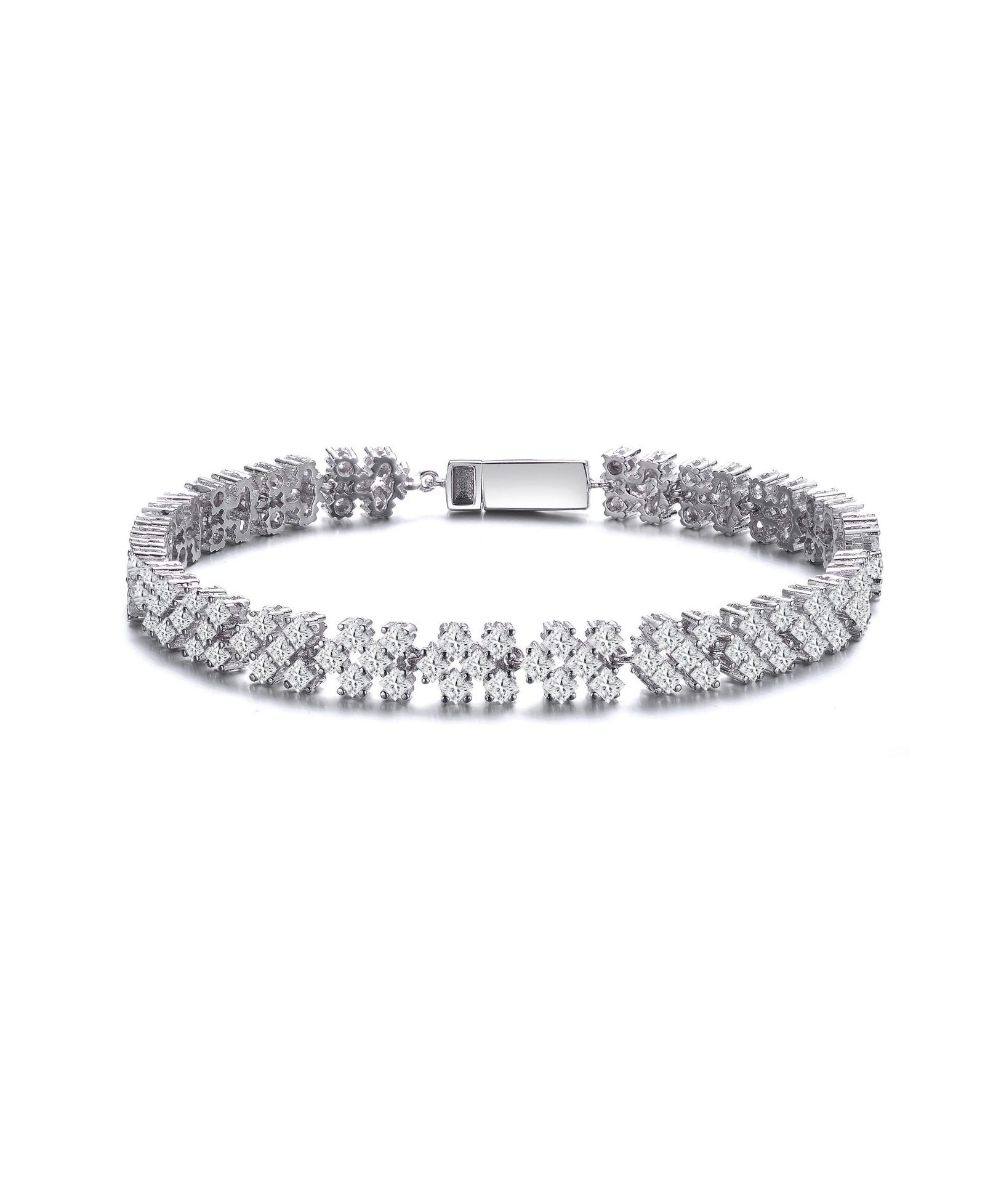 Rachel Glauber Chic White Gold Plated Three Row CZ 6MM Tennis Bracelet