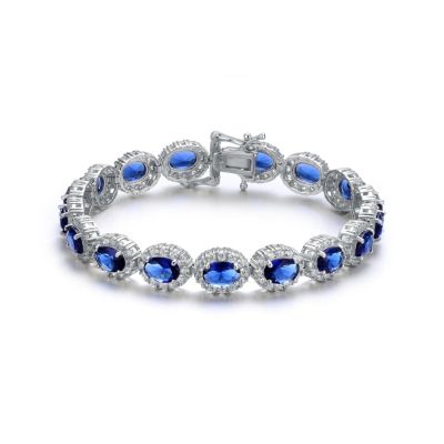 Genevive Sterling Silver Oval Colored Cubic Zirconia Stylish Tennis Bracelet