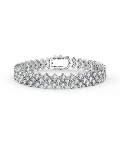 Rachel Glauber Elegant White Gold Plated Clear CZ Triple-Row Bracelet