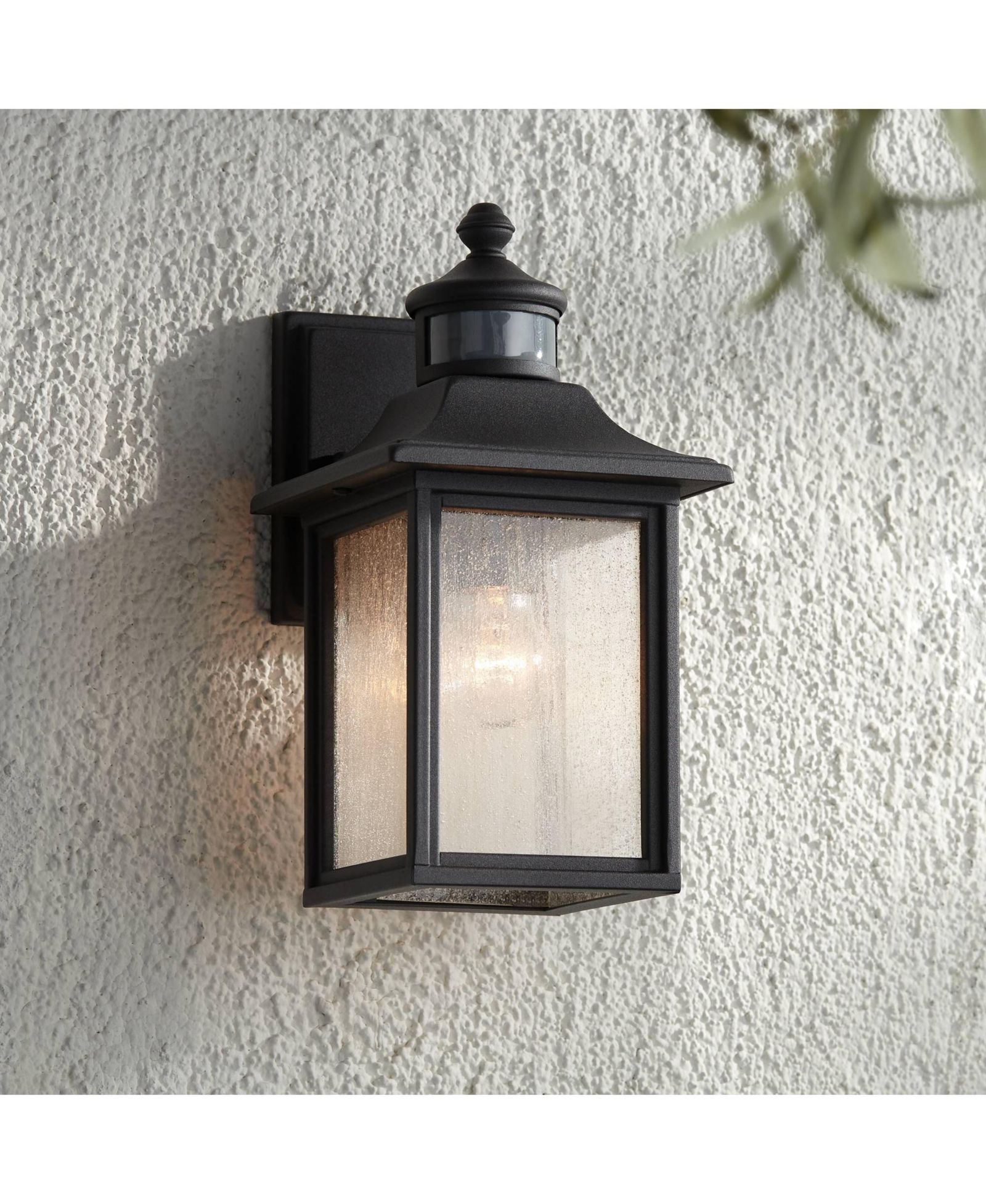 John Timberland Motion Sensor Dusk to Dawn 11 1/2" Seedy Glass Moray Bay Mission Outdoor Wall Light