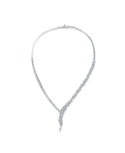 Асимметричное колье Genevive Elegant White Gold Plated CZ Cluster
