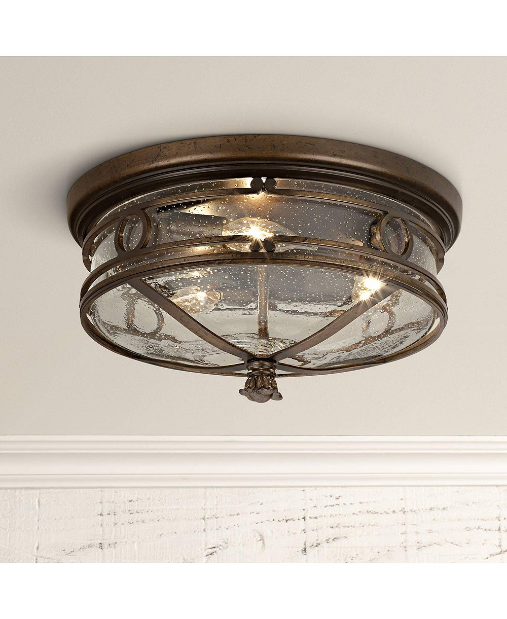 John Timberland Beverly Drive Rustic Flush Mount 7" Clear Seedy Glass Outdoor Ceiling Light