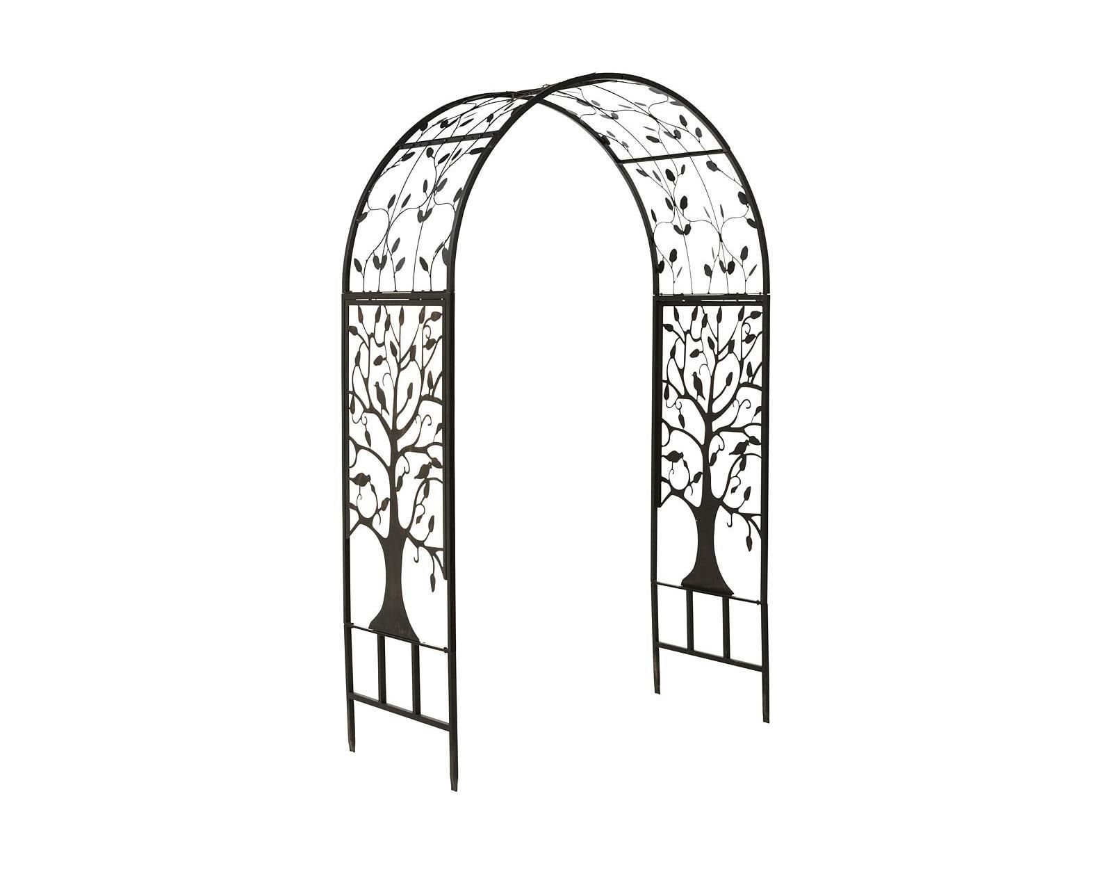 Metal Arched Garden Arbor with Tree of Life Design