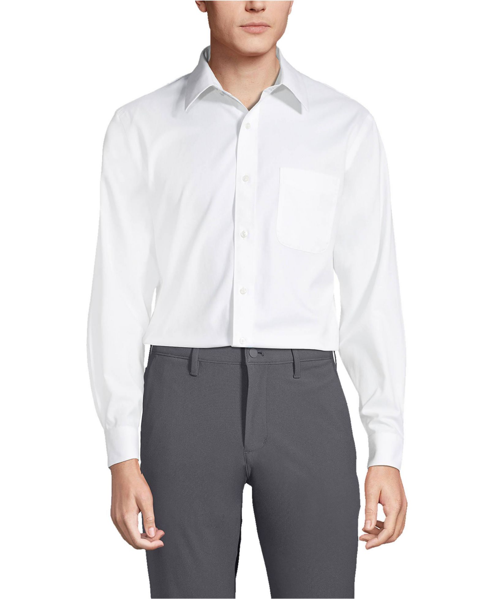 Lands' End Men's No Iron Supima Cotton Pinpoint Straight Collar Dress Shirt