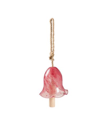 Evergreen Art Glass Speckle Pink Floral Shaped Bell Chime- 7 x 7 x 7 Inches Outdoor Decor