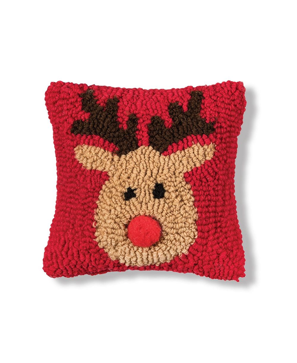 Red Nose Reindeer Games Hooked Christmas Mini Accent Pillow 8" x 8"