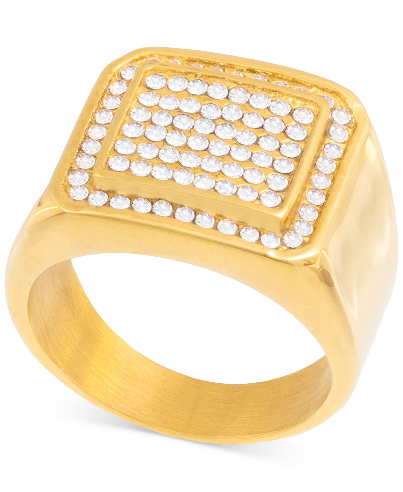 LEGACY for MEN by Simone I. Smith Men's Crystal Square Cluster Ring in Gold-Tone Ion-Plated Stainless Steel