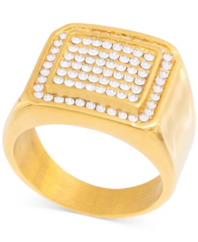 LEGACY for MEN by Simone I. Smith Men's Crystal Square Cluster Ring in Gold-Tone Ion-Plated Stainless Steel
