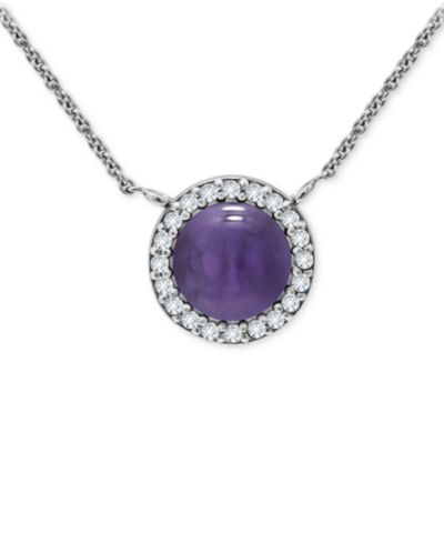 Giani Bernini Amethyst/Gold & Cubic Zirconia Halo Pendant Necklace in 18k Gold-Plated Sterling Silver, 16" + 2" extender, Created for Macy's