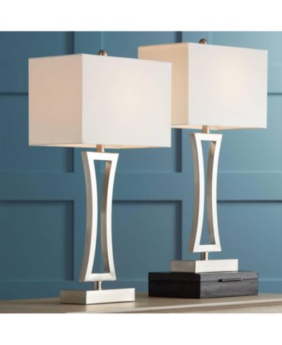 360 Lighting Roxie Modern Table Lamps, набор из 2 штук, Brushed Nickel Metal Fabric Rectangular Shade
