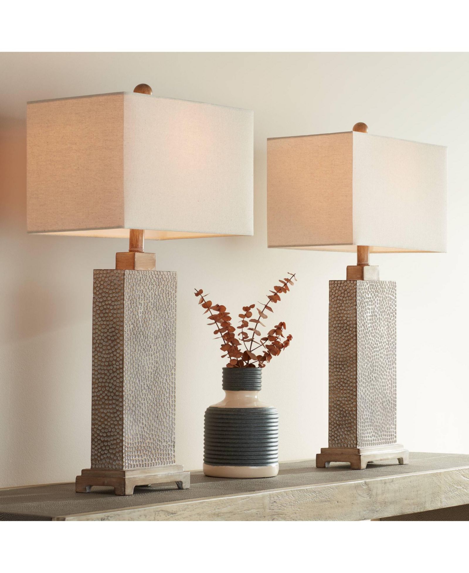 Набор из 2 настольных ламп Caldwell Rustic Farmhouse от 360 Lighting, высота 26 3/4", прямоугольный тканевый абажур в земляных тонах для спальни и гостиной
