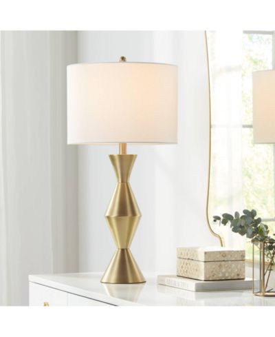 360 Lighting 28" Brass Metal Geometric Elka Modern Mid Century Table Lamp with Drum Shade