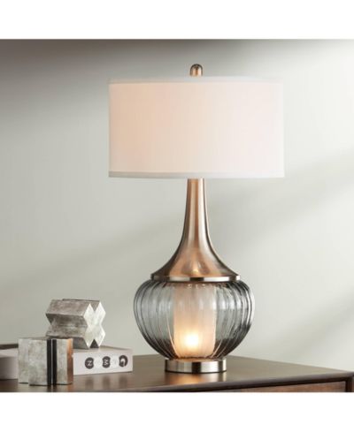 360 Lighting Courtney Modern Table Lamp 28 1/2" Tall Fluted Smoked Glass с тканевым абажуром
