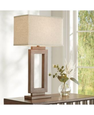 Possini Euro Design Rustic Farmhouse Table Lamp 30" Tall Sand Metal Open Window Oatmeal Fabric Rectangular Shade for Bedroom Living Room Bedside House