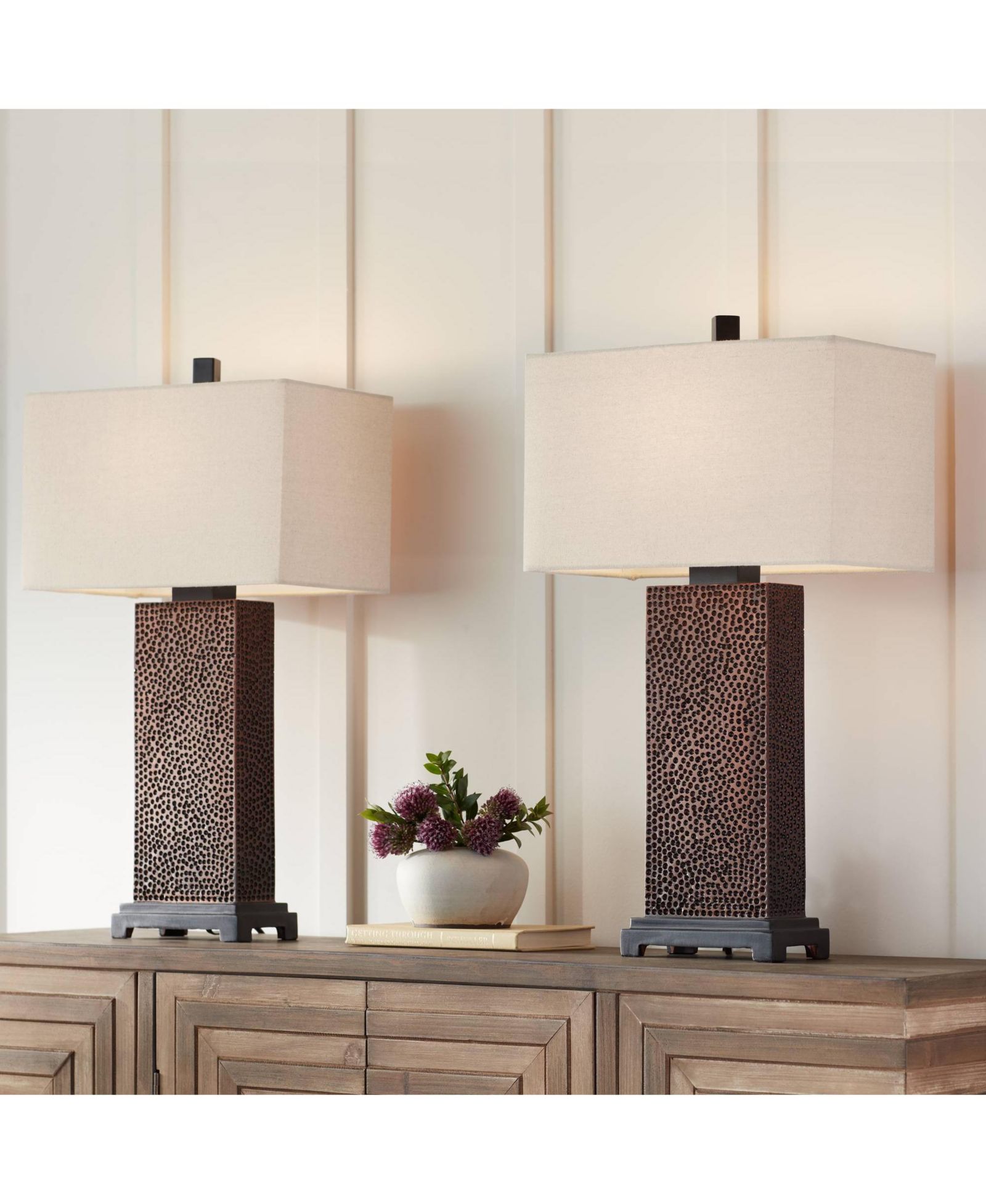 360 Lighting настольные лампы Bronze Hammered, комплект из 2 шт., с тканевым прямоугольным абажуром, 24.75"
