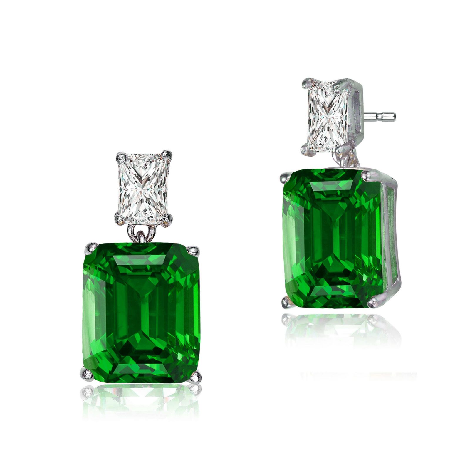 Rachel Glauber Brilliant White Gold Plated Colored CZ Stud Drop Earrings
