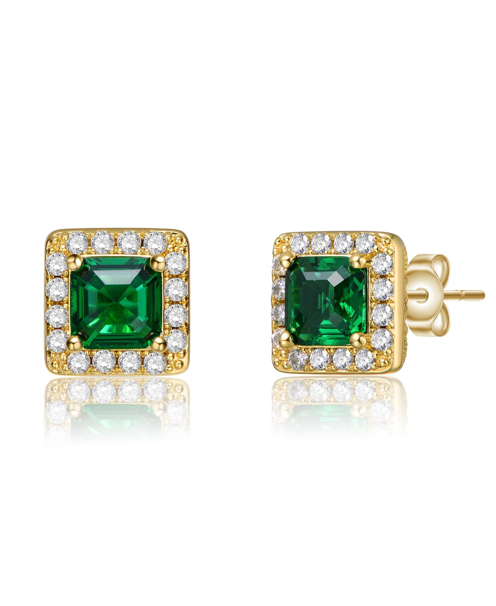 Rachel Glauber Dainty Everyday Wear Halo CZ Square Mini Stud Earrings
