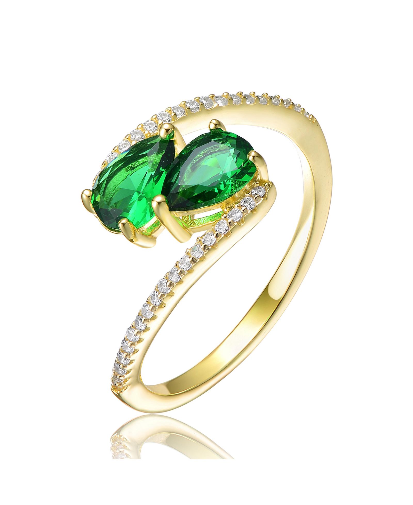 Кольцо Genevive Elegant 14K Gold Plated Double Pear Cubic Zirconia Bypass