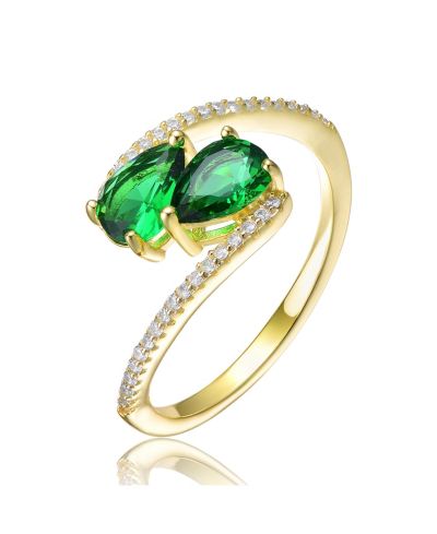 Кольцо Genevive Elegant 14K Gold Plated Double Pear Cubic Zirconia Bypass