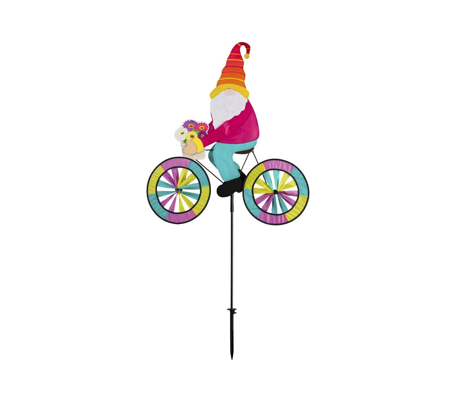 Вращающийся садовый декор Spring Gnome Bicycle
